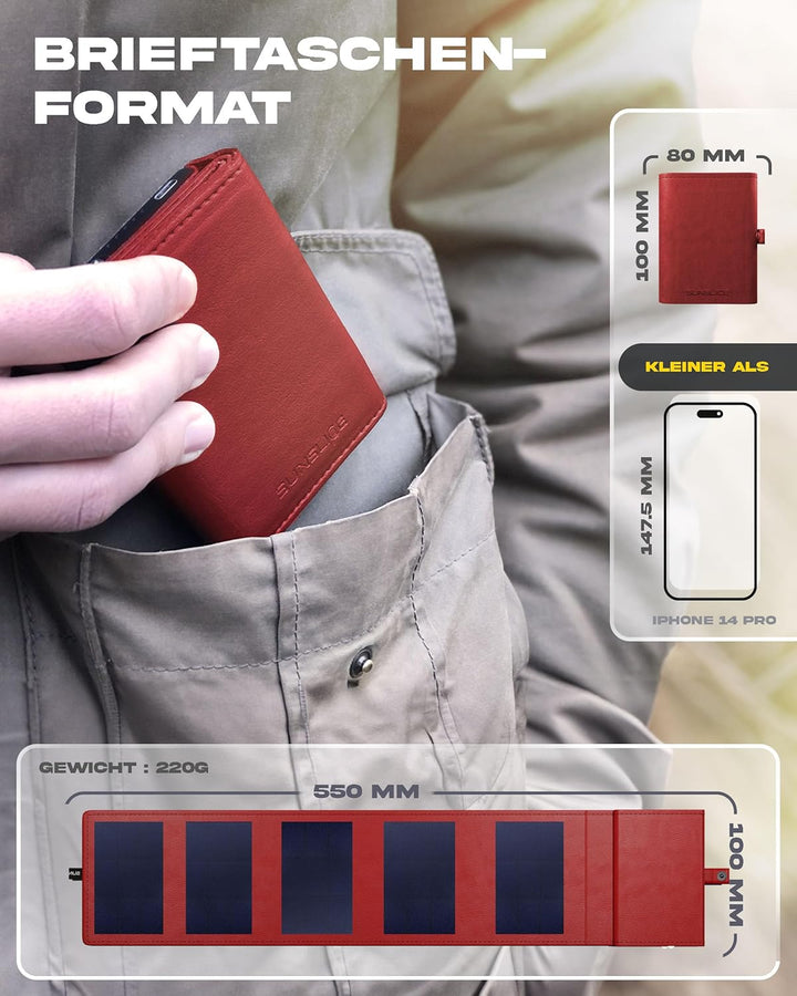 Sunslice I Photon Solar Power Bank mit SunPower Technologie, Handy Ladegerät im Taschenformat, ideal