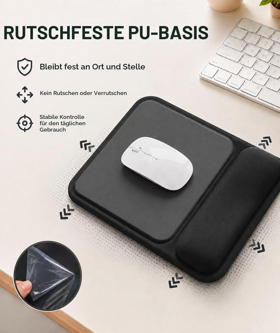 Mauspad mit gelkissen Handgelenkauflage,mousepad ergonomisch Vertieftes Anti-Druck Design, Rutschfes