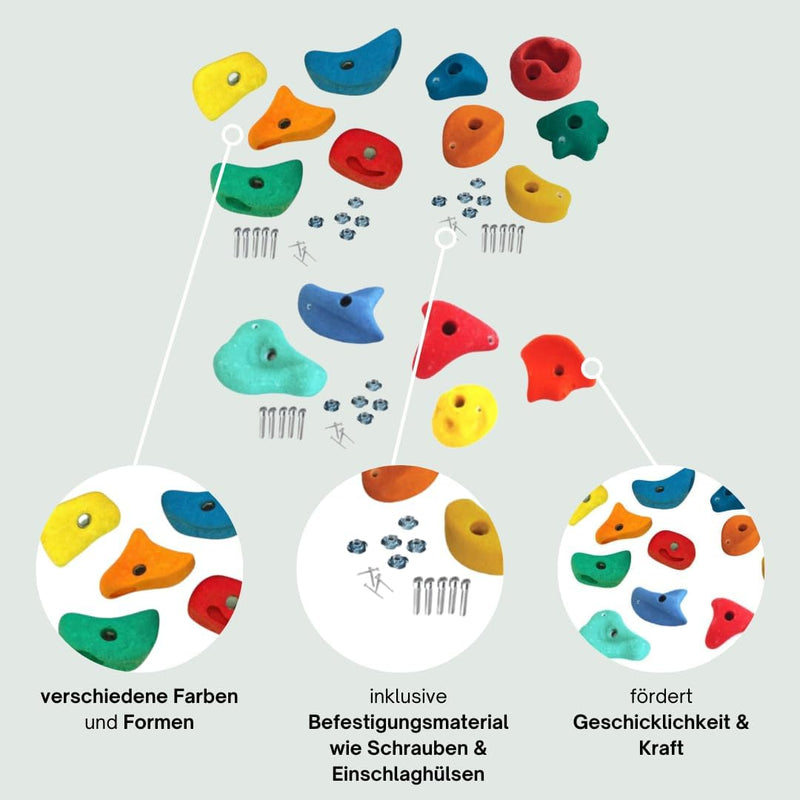 h2i Klettergriffe Kinder & Erwachsene | Klettersteine inkl. Befestigungsmaterial | Bunte Bouldergrif