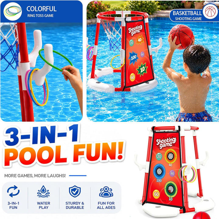 Ronronner 3-in-1 Pool Basketballkorb für Den Pool, Pool Spielzeug mit Sticky Ball Toss & Ring Toss,