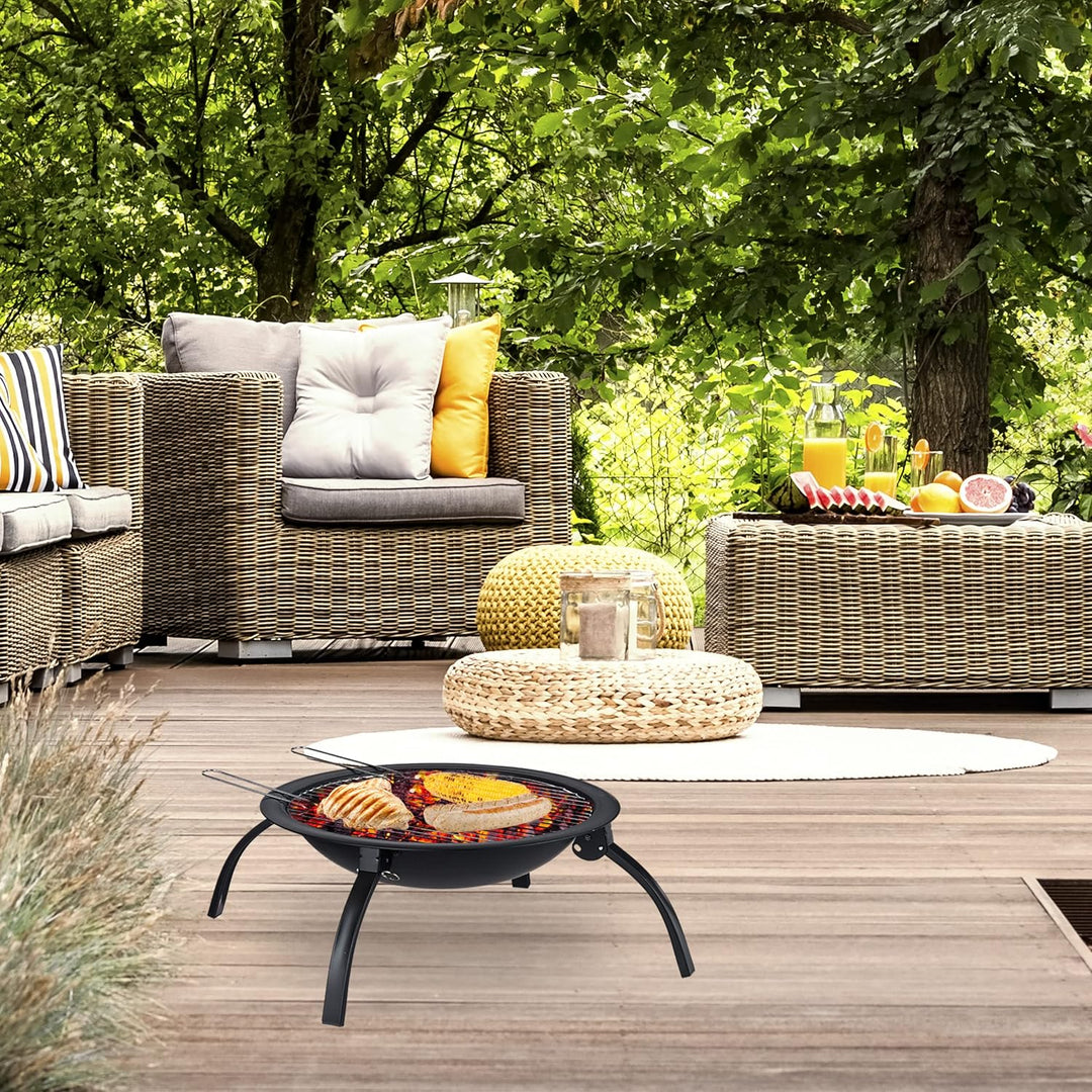 Relaxdays XL Feuerschale, Grill Rost, Schürhaken, Funkenschutz Deckel, Garten, Terrasse, Feuerstelle