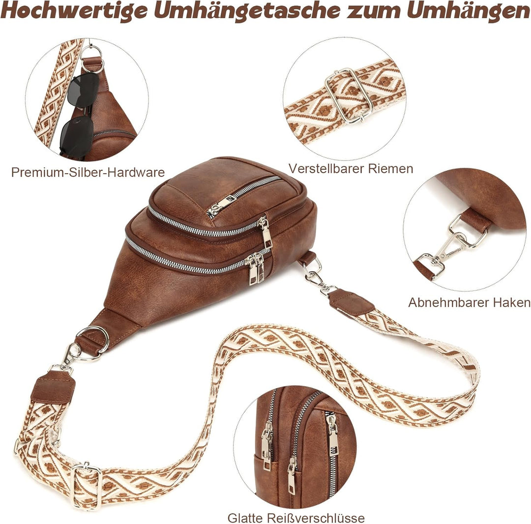 Travistar Sling Bag Brusttasche Damen Herren 2 in 1 Rucksack Damen Klein mit 2 Abnehmbare Schultergu