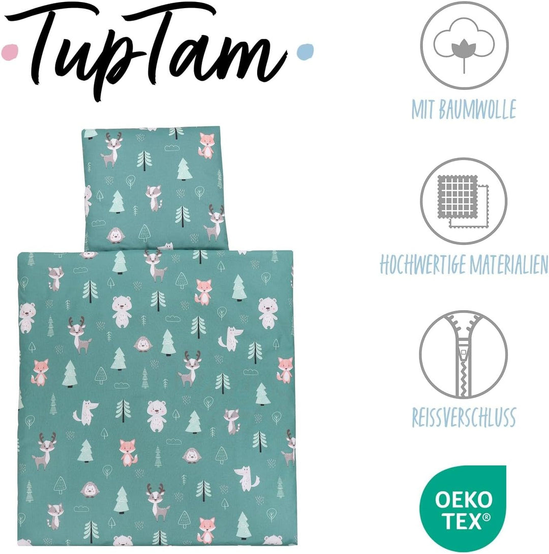 TupTam Unisex Baby Wiegenset 4-teilig Bettwäsche-Set: Bettdecke und Kopfkissen mit Bezug, Farbe: Wal