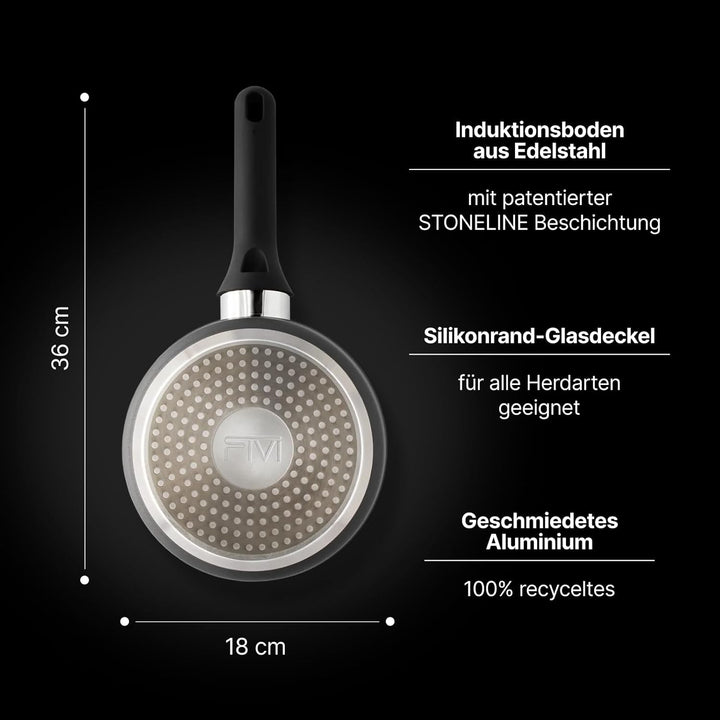 FIVI SOPHIA Kasserolle 18 cm | Induktion geeignet | 100% recyceltes Aluminium | Glasdeckel mit Silik
