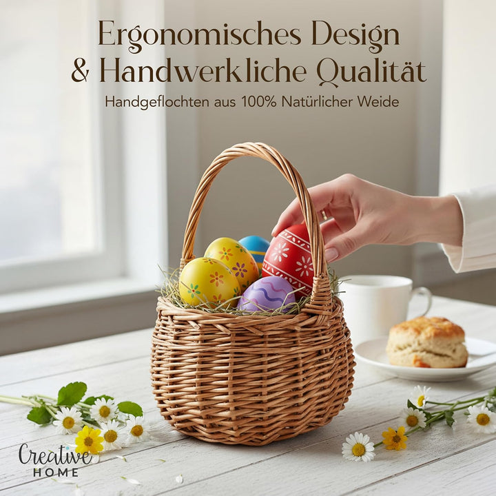Creative Home Osterkorb Kleiner Weidenkorb mit Henkel | Klein 16 x 16 x 20 cm (+/- 2 cm) | Handgeflo