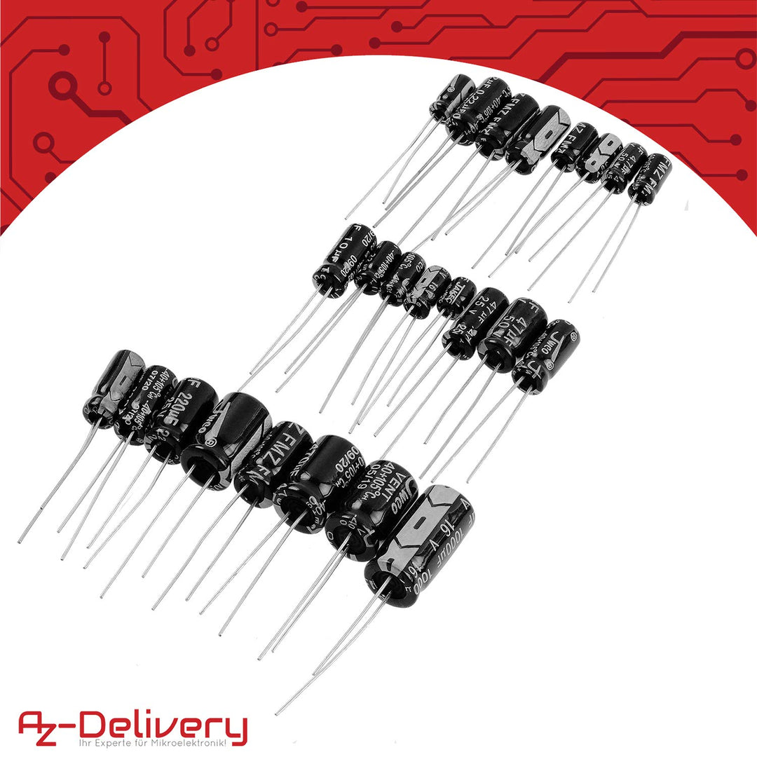 AZDelivery 3 x ElKo Sortiment Elektrolytkondensator Aluminium 24 Werte 500 Stück 0.1uF – 1000uF mit