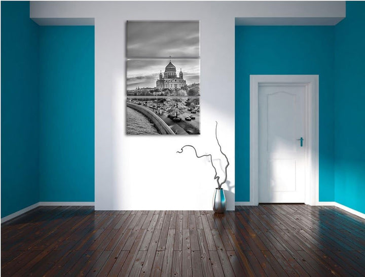 Pixxprint Monocrome, Sonnenuntergang in Moskau 3-Teiler Leinwandbild 120x80 Bild auf Leinwand