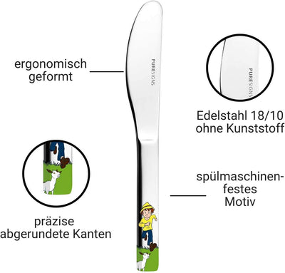 Puresigns ONE Heidi Kindergeschirr Porzellan Kinderbesteck Edelstahl Poliert Silber 7-teilig 7-teilg