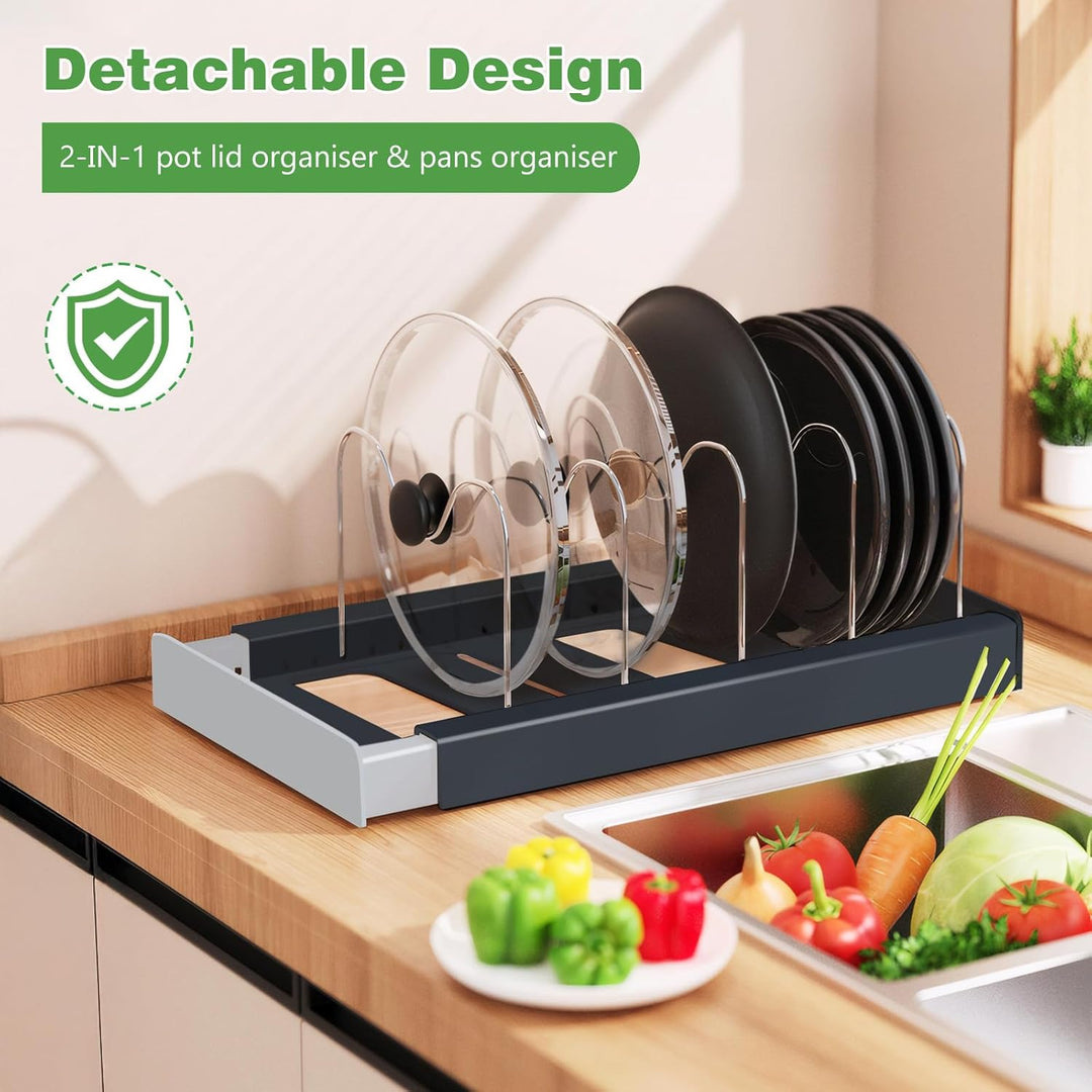 Topfdeckelhalter für Schublade Organizer Ausziehbar, Pfannenhalter, ABS Deckelhalt, Mit 10 Verstellb