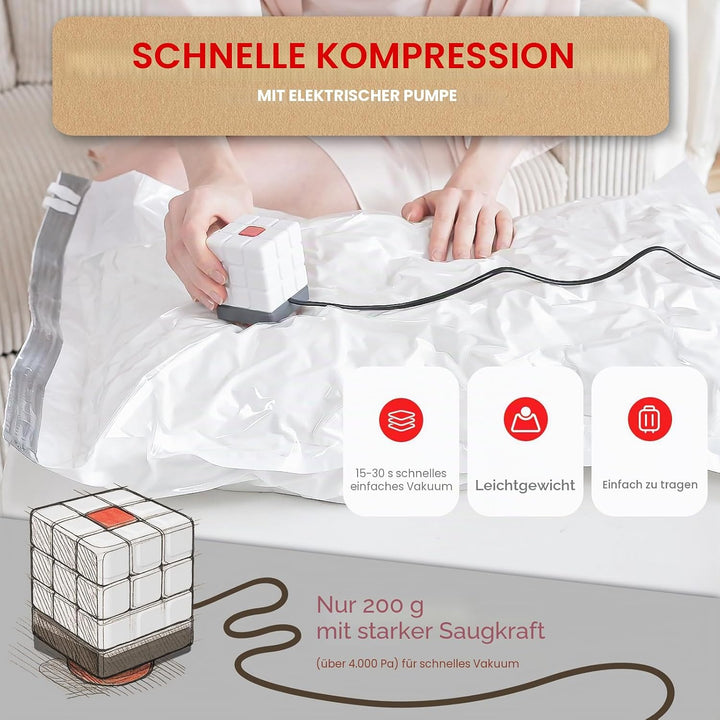 Vakuumbeutel für Kleidung mit Elektrischer Luftpumpe, 8er Pack (2klein/2mittel/2gross/2Jumbo), Wiede