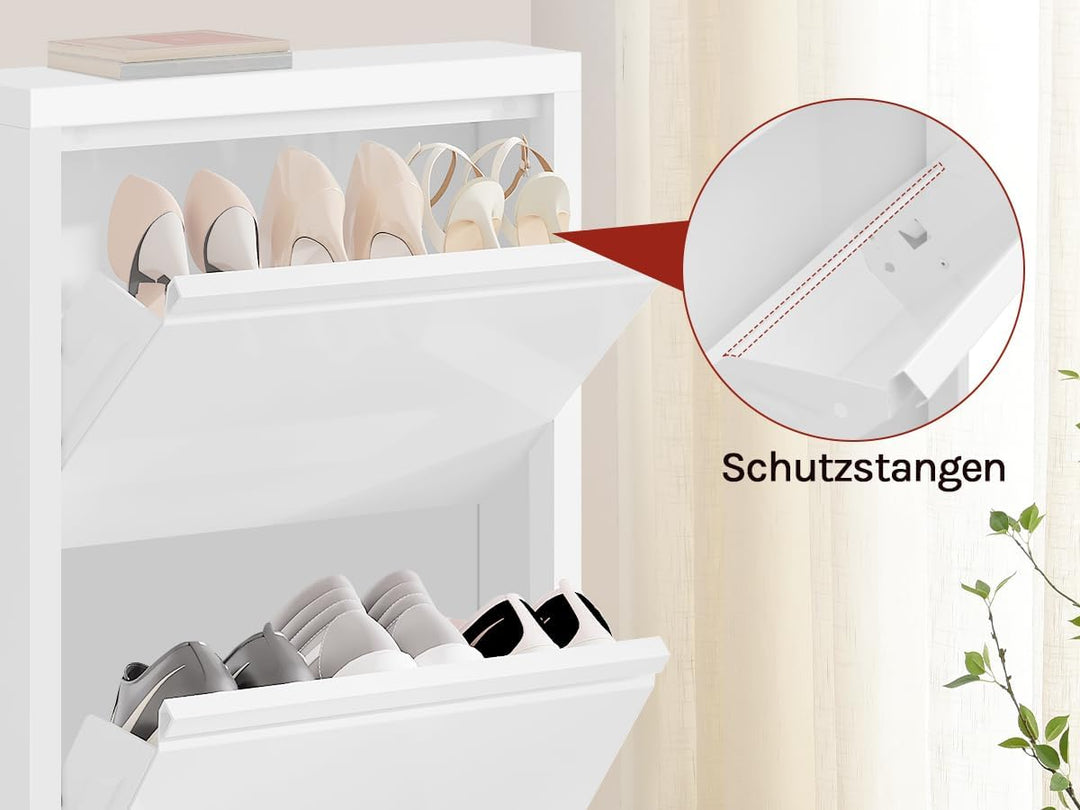 WOLTU Schuhschrank mit 3 Klappen, Schuhregal geschlossen, Schuhkommode schmal, aus Metall, für Flur