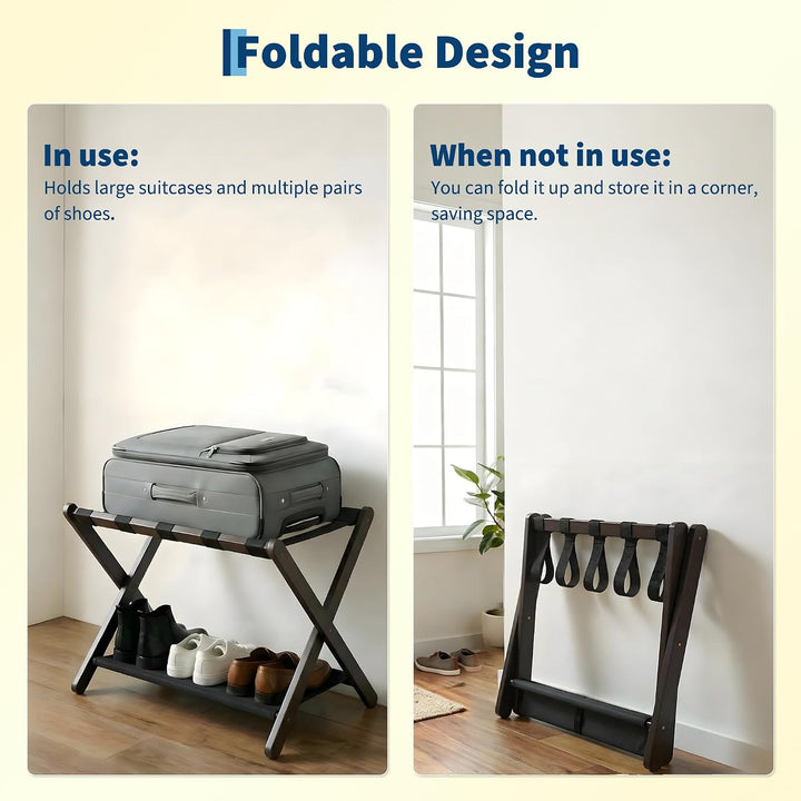 GarveeHome Kofferständer Klappbar mit Stoffablage, Bambus Gepäckablage faltbar, 67x47x51cm Gepäckstä