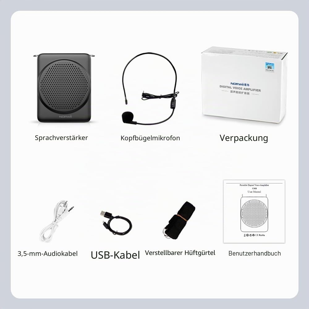 NORWII Mini-Sprachverstärker Mikrofon Headset, 3 Stunden Schnellladung und bis zu 30 Stunden Wiederg