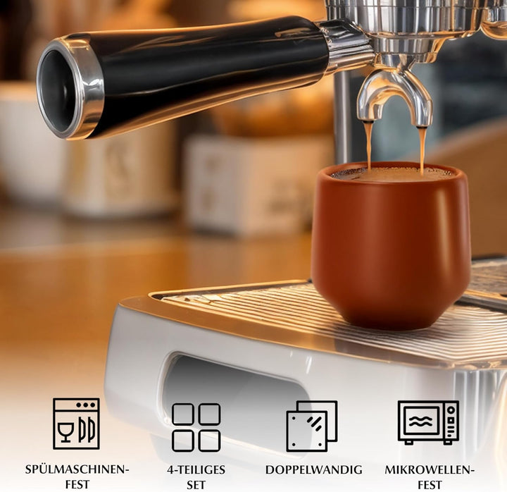 MIAMIO - Espressotassen 4er Set ohne Henkel (90 ml), Keramik Espresso Tassen dickwandig, Moderne Ste