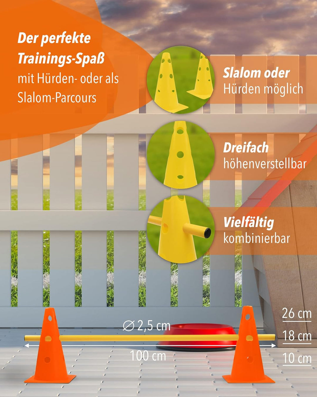 5 x Parcours-Hürde – Kegel-Hindernis für Agility Training – Steckhürden für Hund, Sport, Pferd & Kin