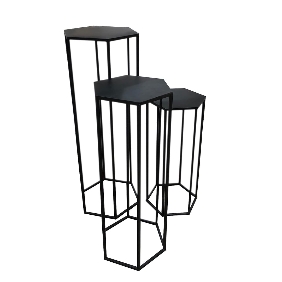 HOME DECO FACTORY Gigogne X3 Metall Schwarz Tisch Konsole Sellette Möbel Eingangsbereich, 60x30x26 c