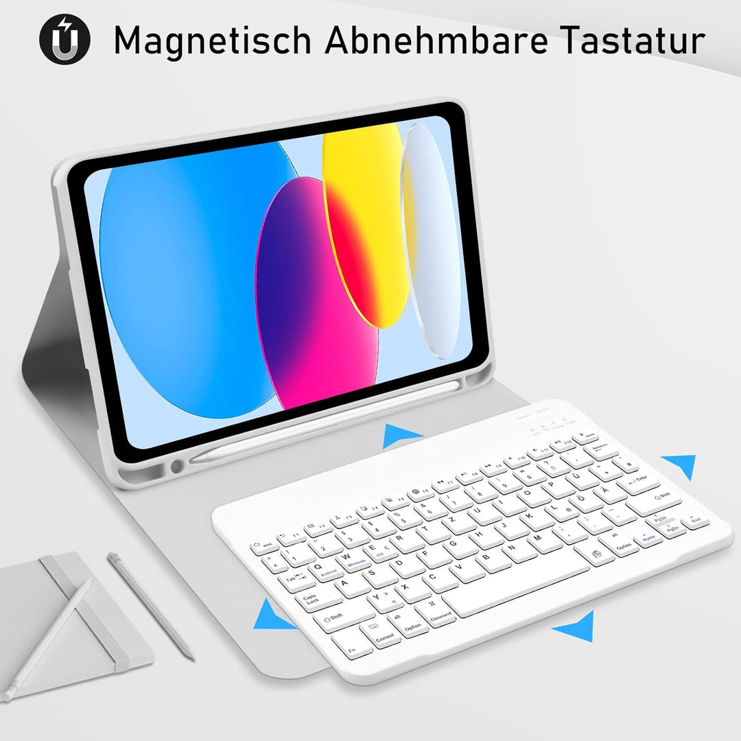 Hofsos Hülle mit Tastatur für IPad 11/10 Generation (2025/2022, 11/10.9 Zoll) - QWERTZ Layout Keyboa