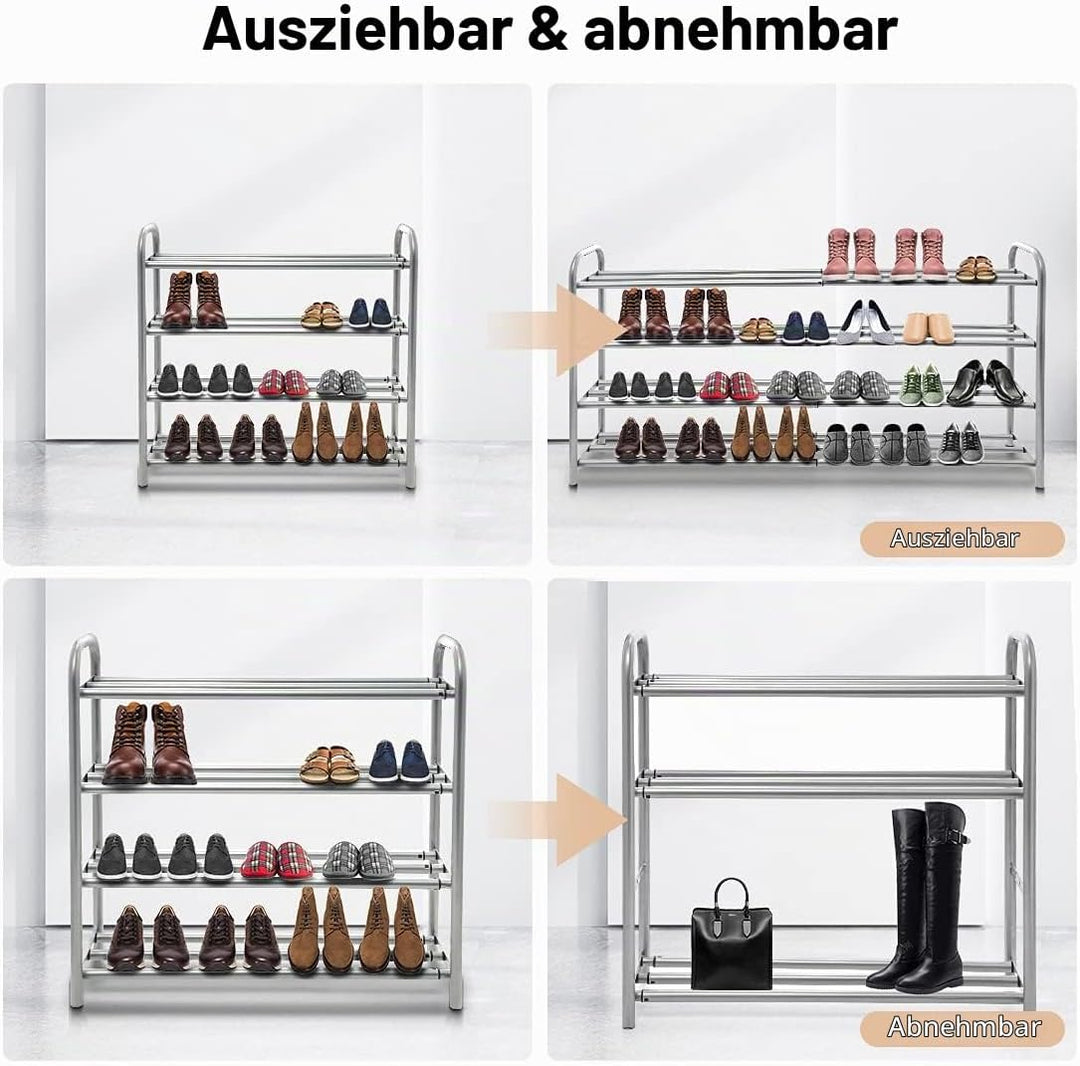 Schuhregal Ausziehbar mit 4 Ablagen Stark und Langlebig Schwerlast Metall Schuhständer Erweiterbar S
