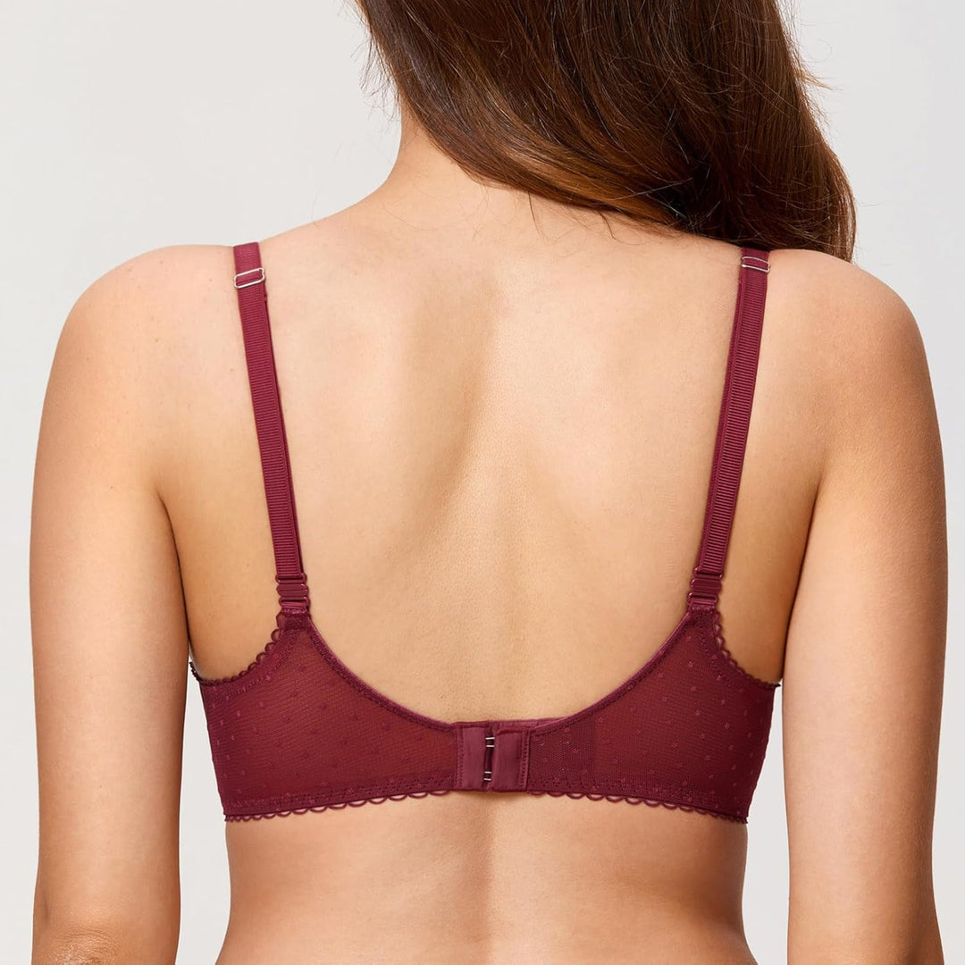 DOBREVA Damen Balconette Spitze BH Sexy Durchsichtige Bügel BHS Grosse Grössen 70A Dunkelrot, 70A Du