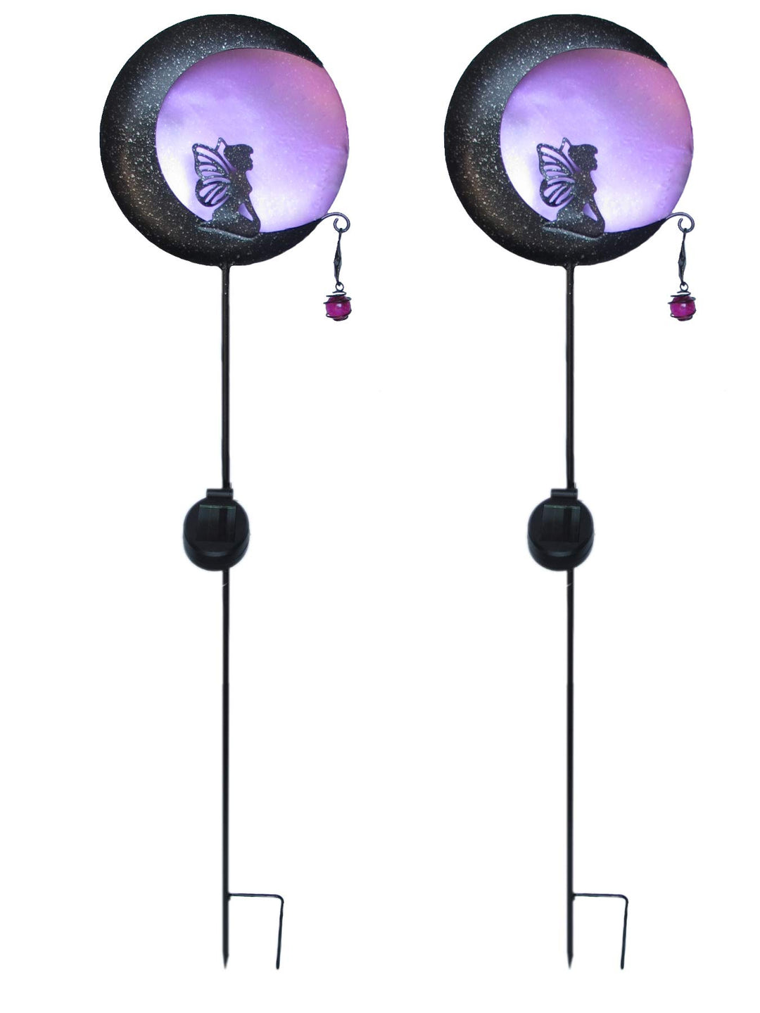 2-er Set Solar Metall Gartenstecker, Motiv: Elfe im Mondlicht in der Farbe violett oder blau, bis zu
