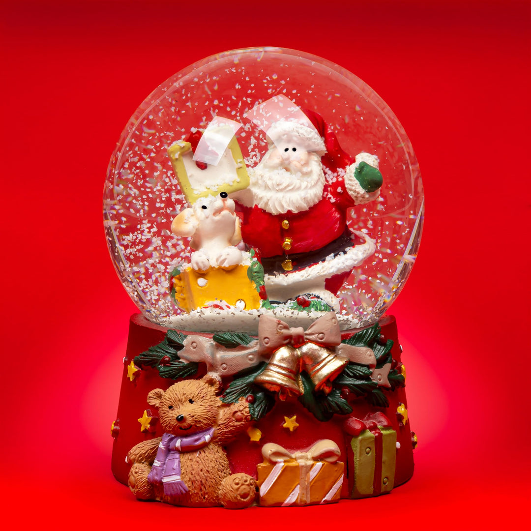 SIKORA SK32 Mittelgrosse Glas Deko Schneekugel Weihnachtsmann mit Hund Weihnachtsdeko D:65mm, Weihna
