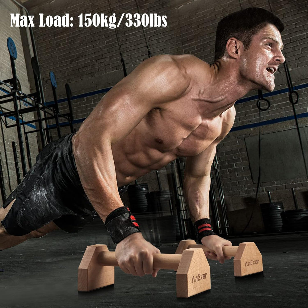 AnExer Wooden Push-Up Handles, Parallettes für Calisthenics, rutschfeste Push-up Bars Joint-Friendly
