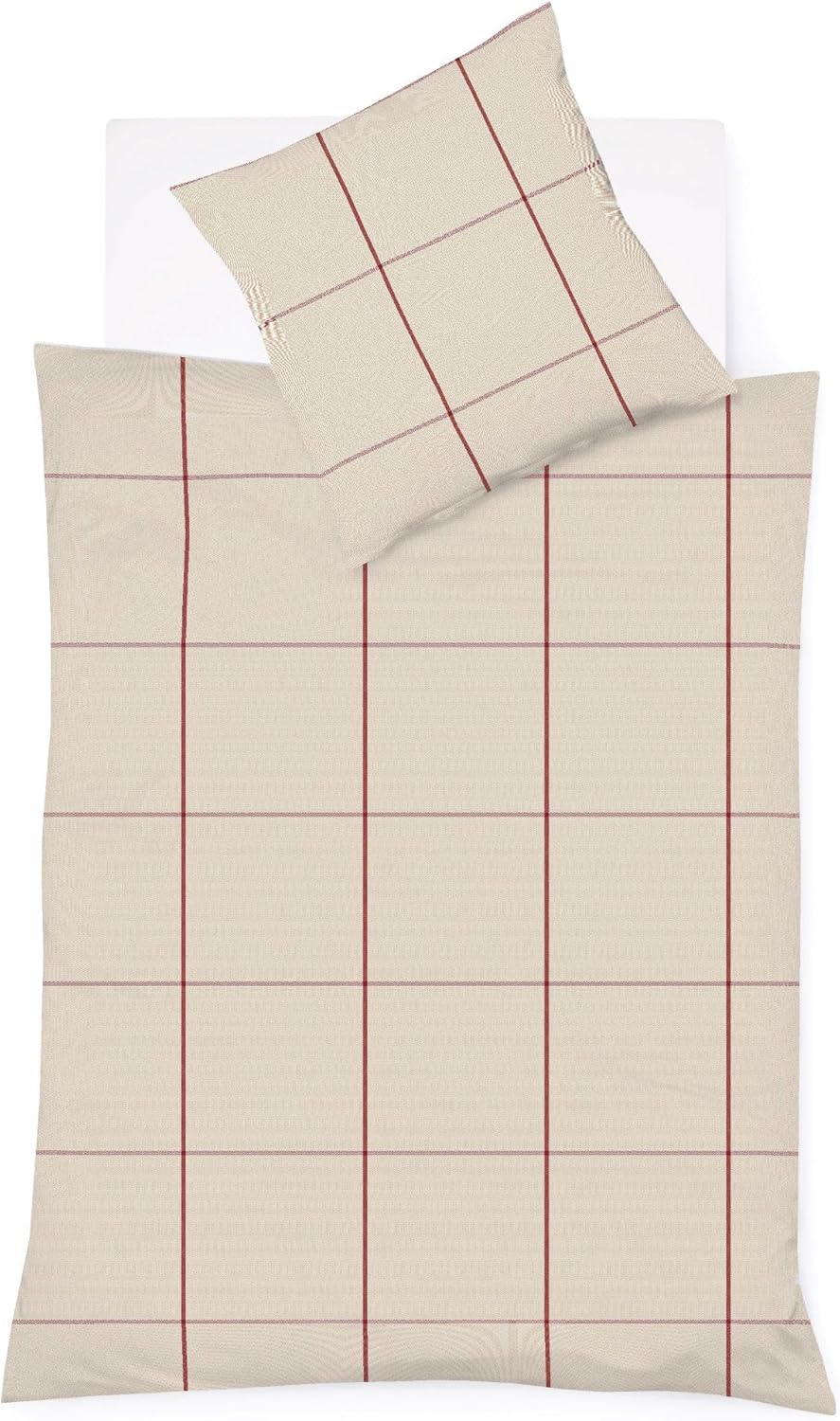 fleuresse gewebte Edelflanell Bettwäsche Lech Bootle Natur-rot 1 Bettbezug 155 x 220 cm + 1 Kissenbe