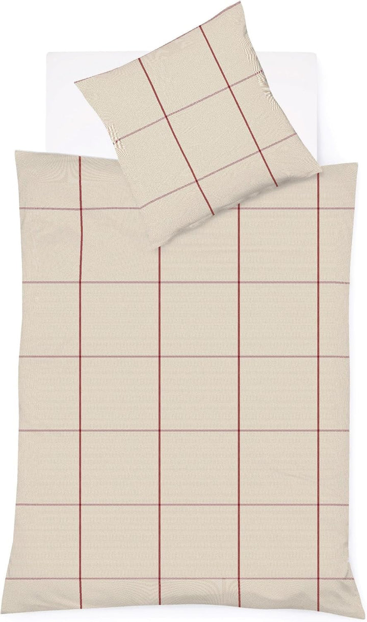 fleuresse gewebte Edelflanell Bettwäsche Lech Bootle Natur-rot 1 Bettbezug 155 x 220 cm + 1 Kissenbe