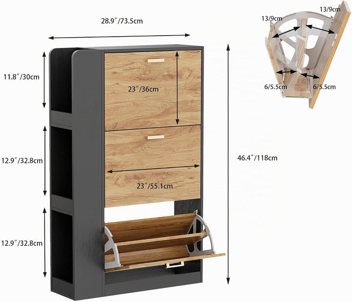 Schuhschrank mit 3 Klappen Schmal Schuhschrank mit 3 Flip-Schuhregal und 3 Ablagefächer platzsparend