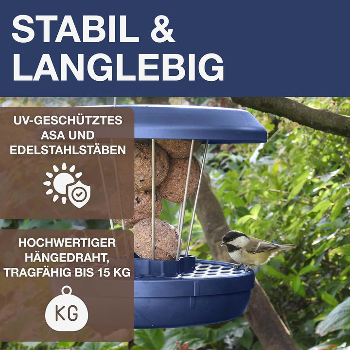 SWISSINNO Vogelfutterhaus zum Aufhängen – Lucerne SMART Birds - Meisenknödelhalter mit Auffangschale