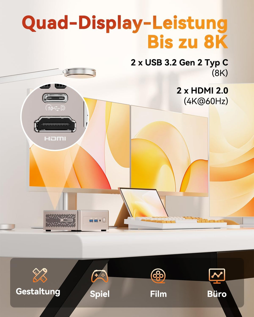 GEEKOM NUC Mini PC A 5, AMD Ryzen 7 5800H (bis zu 4.4GHz) Desktop PC, Mini Computer, 16 GB DDR4 512G