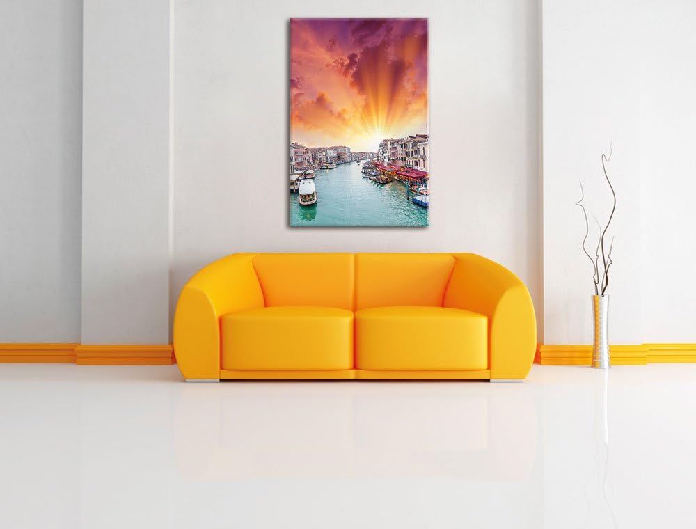 Venedig Fluss Häuser, Format: 100x70 auf Leinwand, XXL riesige Bilder fertig gerahmt mit Keilrahmen,