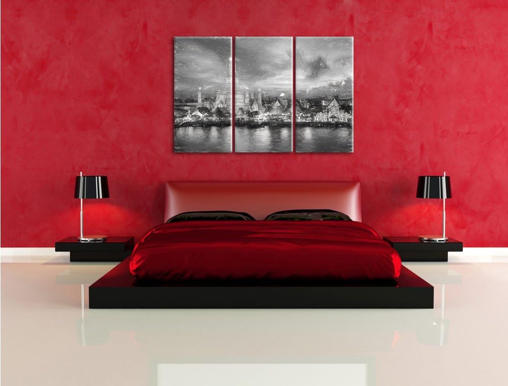 Pixxprint Tempel Bangkok Thailand / 3-Teilig/Gesamtmass 120cm Leinwandbild bespannt auf Holzrahmen/W