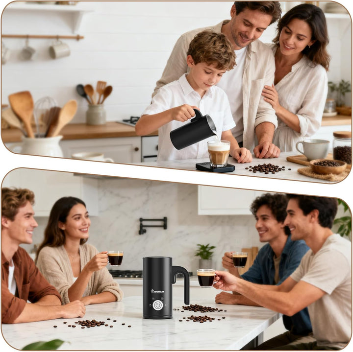 NWOUIIAY 4-in-1 Elektrischer Milchaufschäumer 600W Automatischer Milchschäumer mit 300 ml Fassungsve