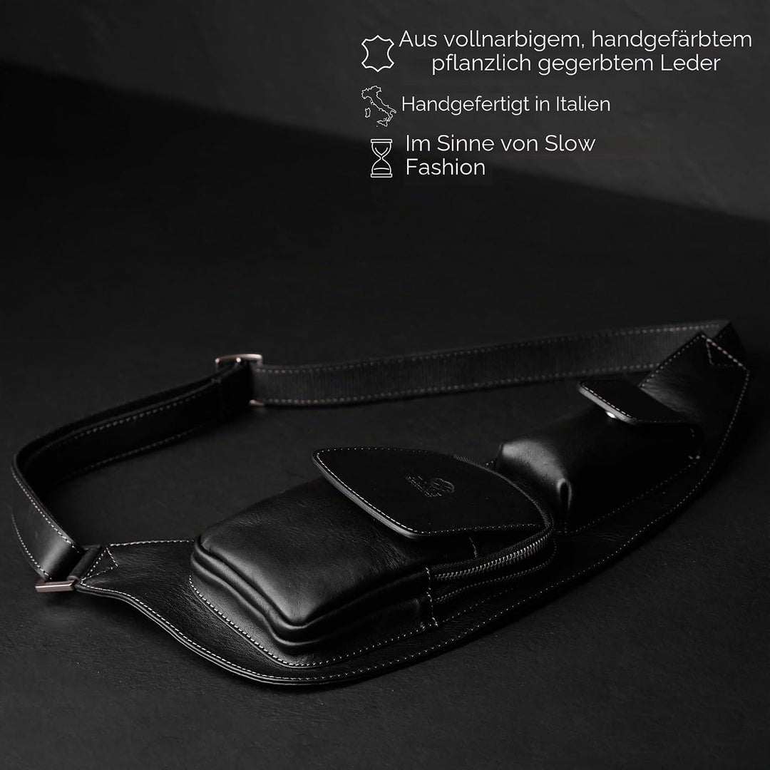 Time Resistance Brusttasche Leder - Damen und Herren Bauchtasche - Sling Bag - 100% Leder - Italieni
