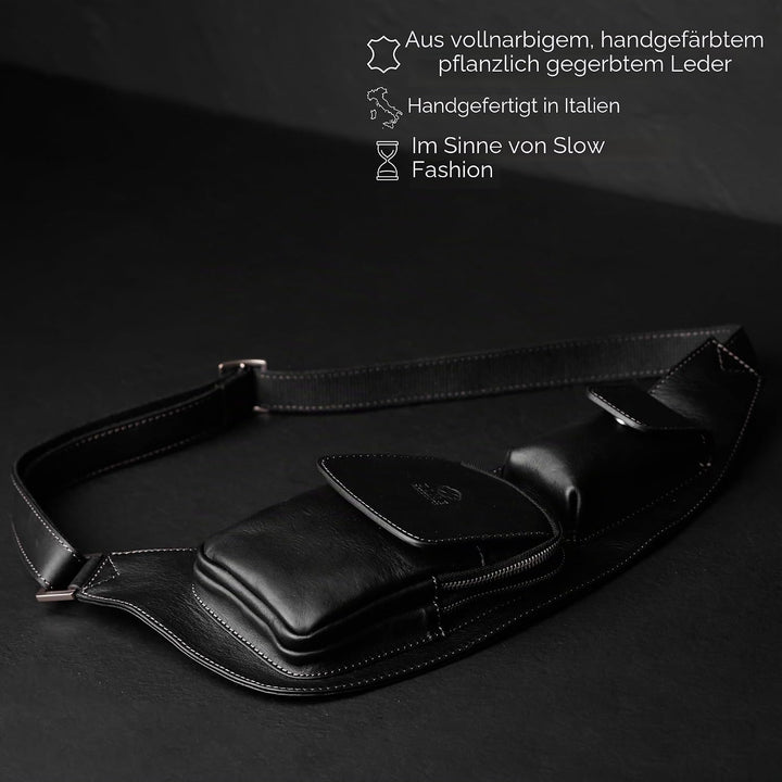 Time Resistance Brusttasche Leder - Damen und Herren Bauchtasche - Sling Bag - 100% Leder - Italieni