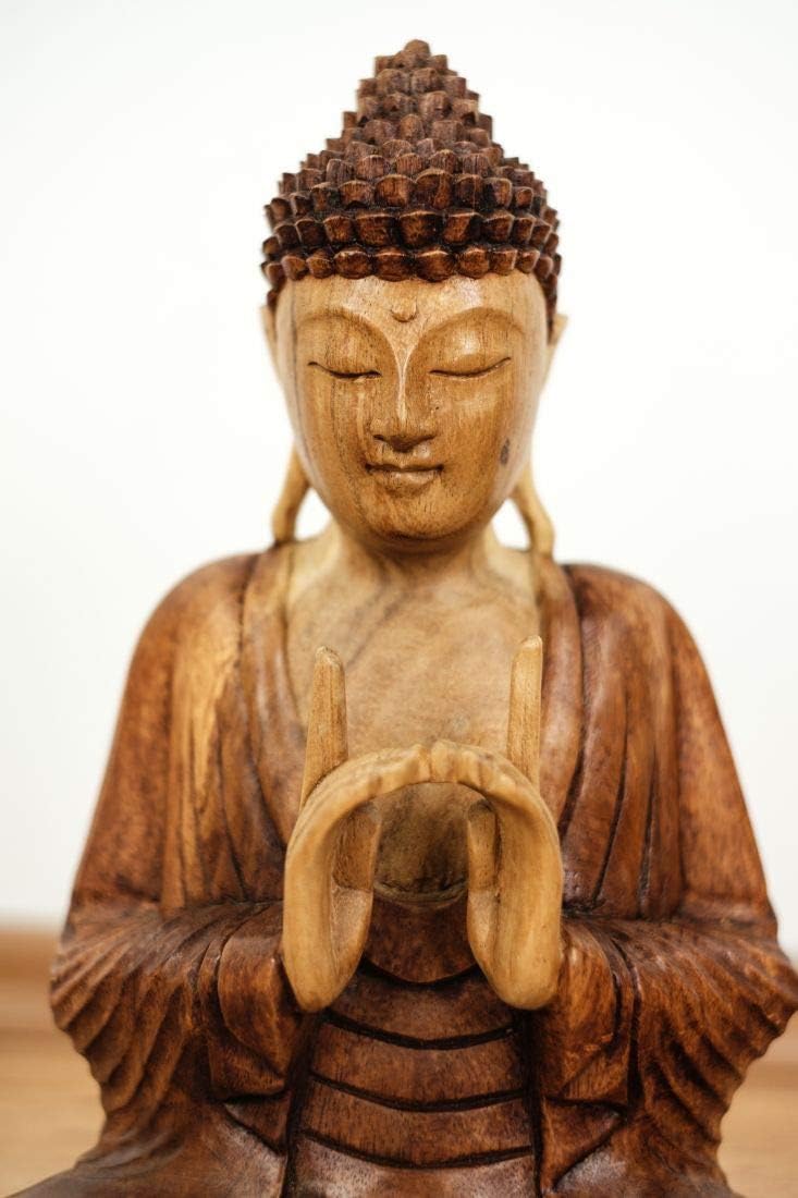 livasia Buddha, Buddhismus Statue, Skulptur aus Holz, Dekofigur (Buddha 30cm 2 Zeigef. Oben), Buddha