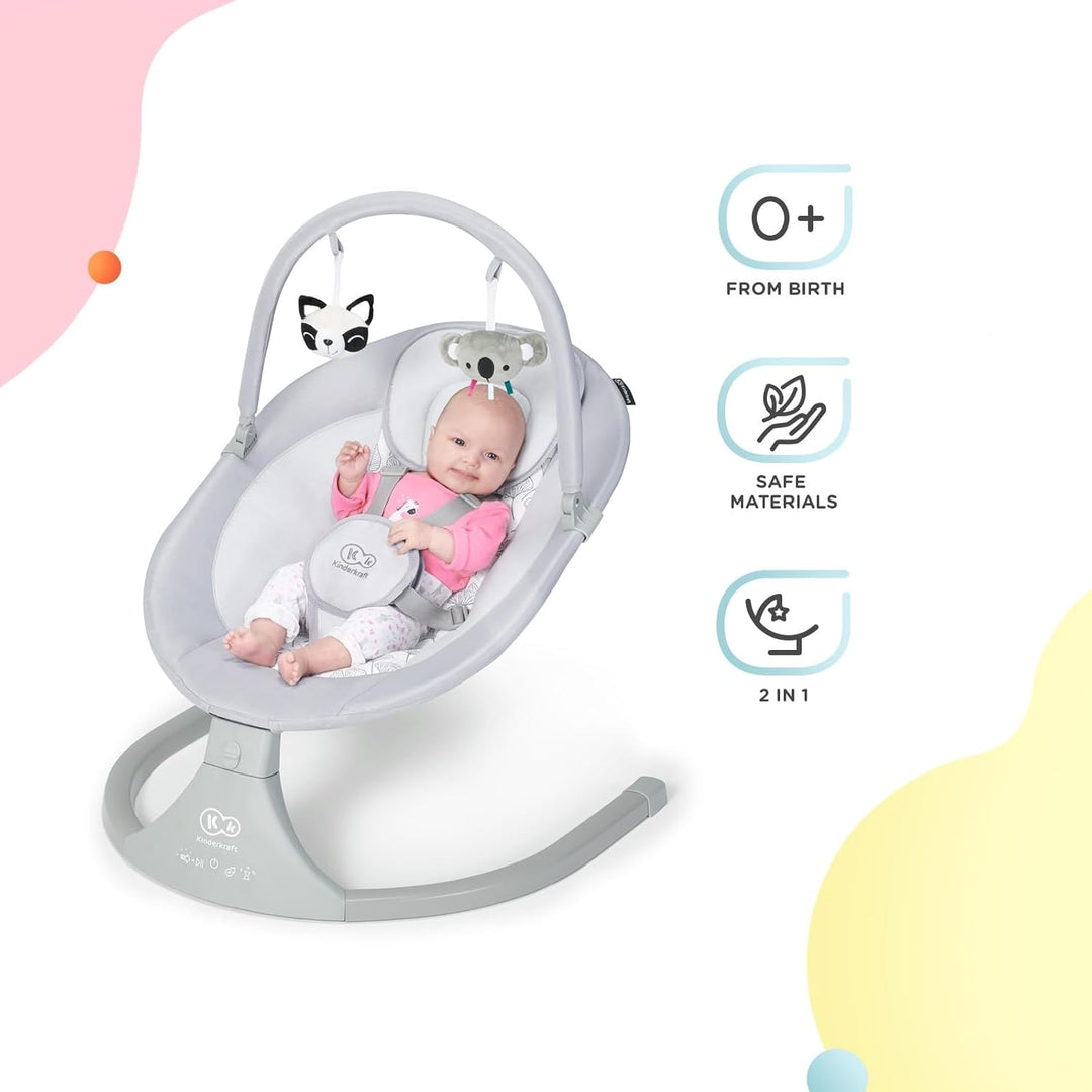 Kinderkraft Elektrische Babywippe 2 in 1 LULI, Babyschaukel, Babyliege, mit Spielbogen, 12 Melodien