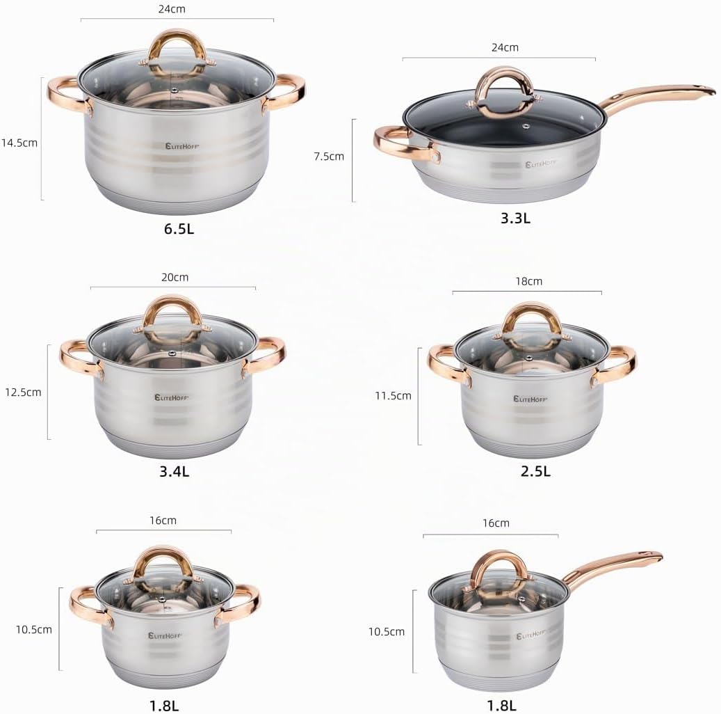 EliteHoff Topfset Induktion, Kochtopf Set mit Glasdeckel, 7-lagiger Edelstahl Topf- &amp; Pfannensets mi