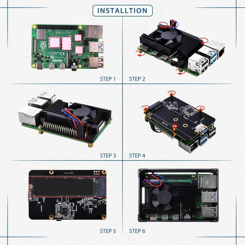 GeeekPi Raspberry Pi 4 Aluminium NAS Gehäuse mit PWM Lüfter und M.2 SATA SSD Adapterplatine, Raspber