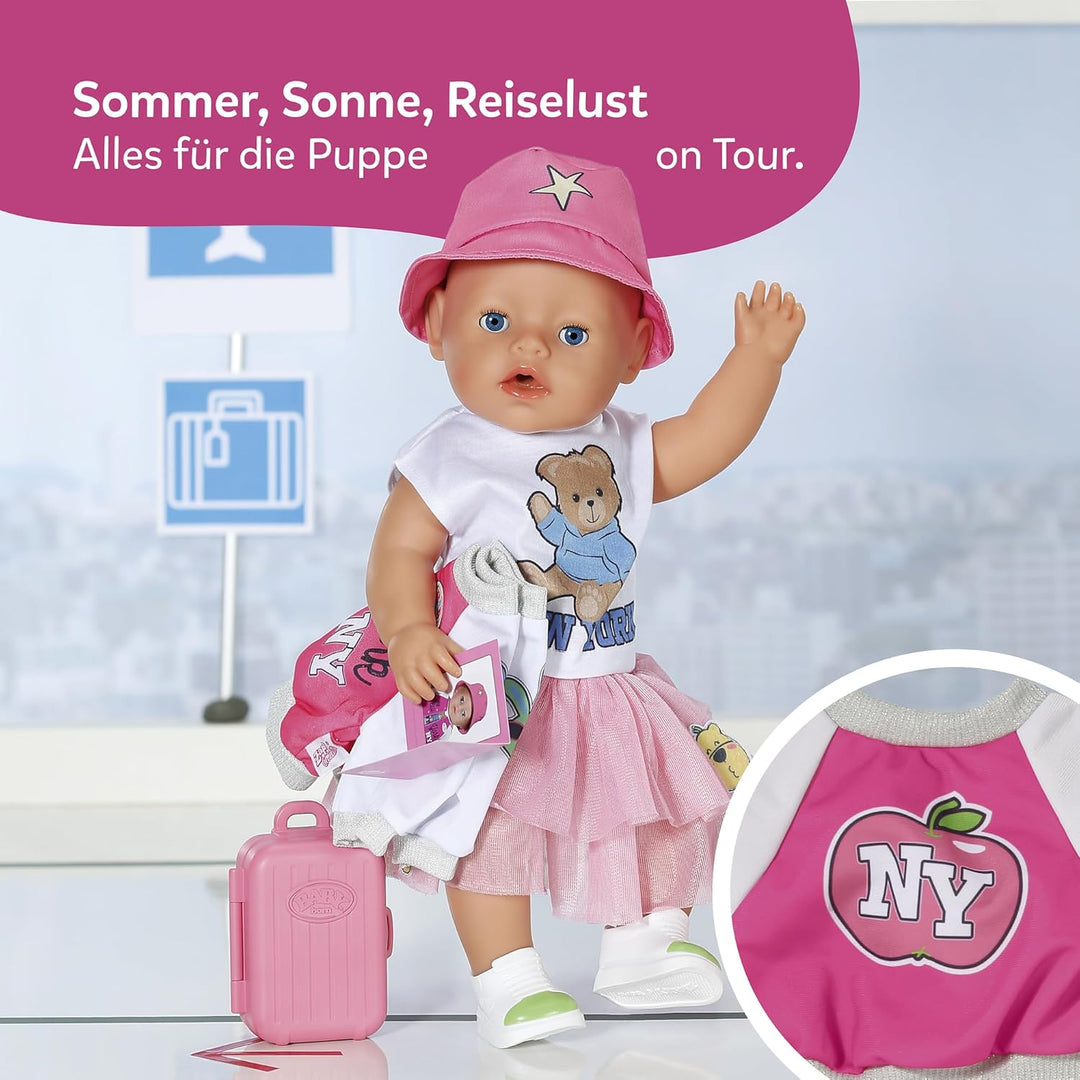 Baby Born Reise-Outfit mit Kleid, Schuhen und Accessoires für 43cm Puppen
