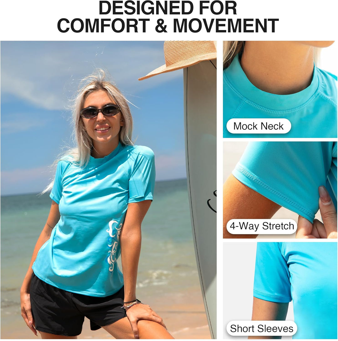 Kanu Surf Breeze Damen Rashguard & Workout Top mit LSF 50+, kurzärmelig XS Breeze Aqua, XS Breeze Aq