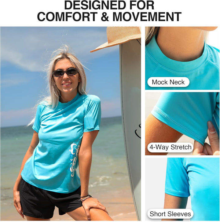 Kanu Surf Breeze Damen Rashguard & Workout Top mit LSF 50+, kurzärmelig XS Breeze Aqua, XS Breeze Aq
