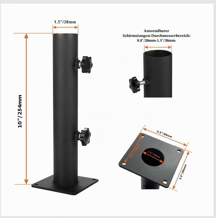 VANROUG Robuster quadratischer Sonnenschirmständer Sonnenschirmfuss aus Stahl mit verstellbarem Knau