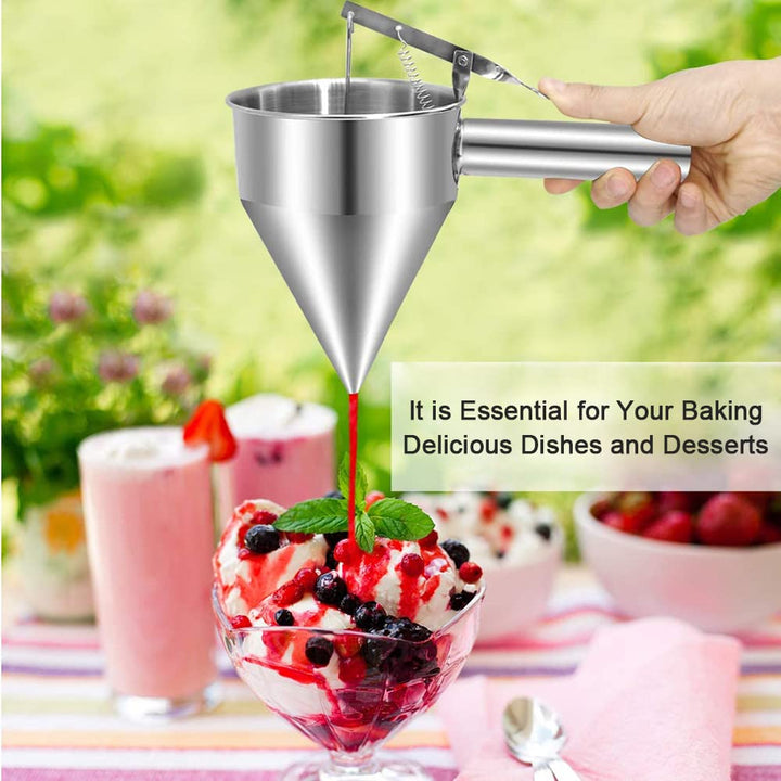 Kolbentrichter, Edelstahl Teigportionierer, Pfannkuchen Teigspender, Batter Trichter, Fülltrichter,