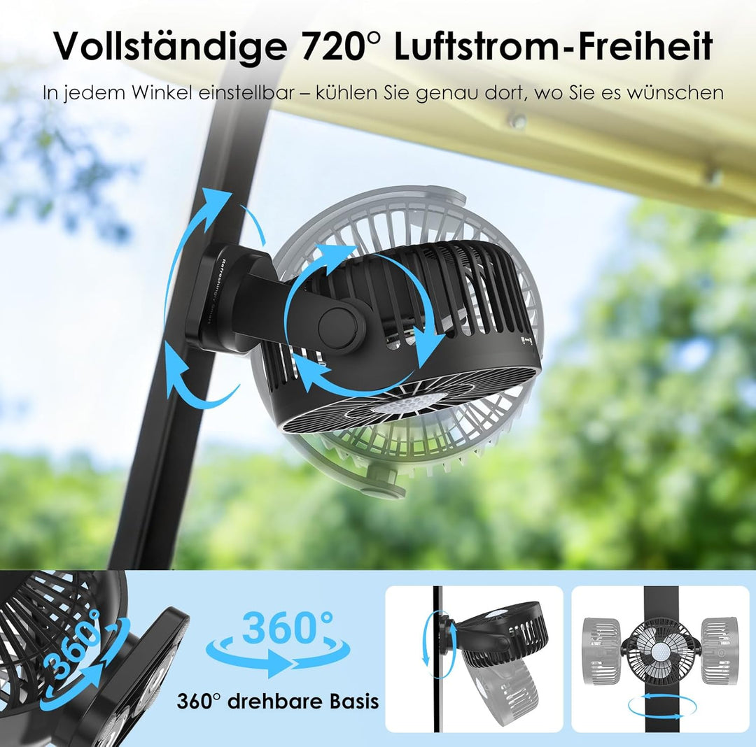 Minthouz Magnetischer Ventilator mit 12000 mAh Akku, USB Ventilator mit 3 Geschwindigkeitsstufen, Tr