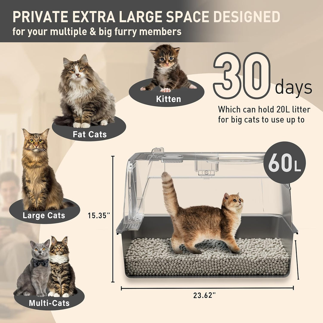 Katzenklo Edelstahl mit Deckel, XL Katzentoilette Geschlossen mit Schaufel, Zwei-Tür-Konfiguration,