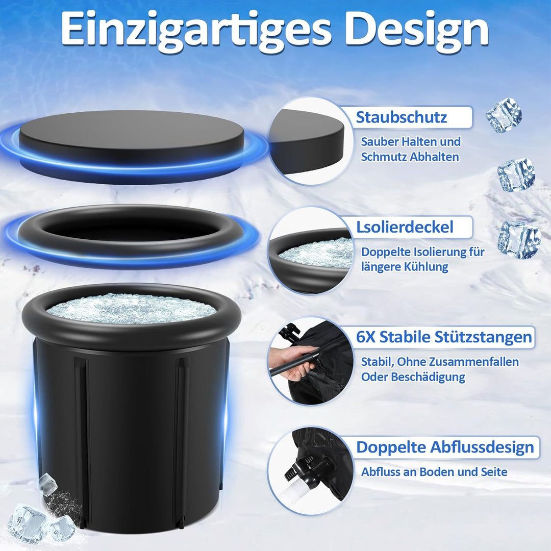 Eisbad Eisbaden Tonne 80 cm, Faltbare Badewanne 390L mit Abdeckung, Eistonne für Zuhause, Kältethera