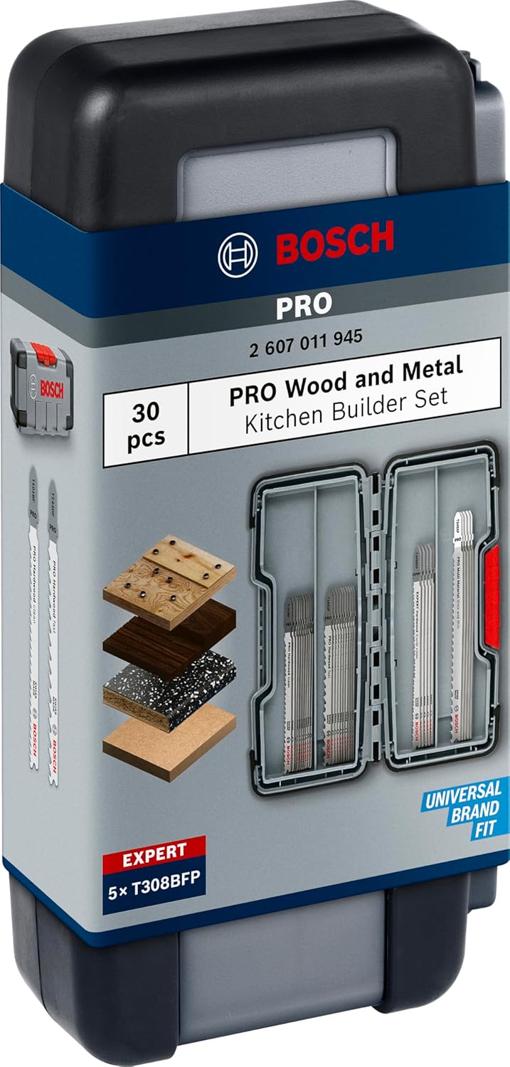 Bosch 30x PRO Wood and Metal Stichsägeblatt Set für Küchenbauer, 30-tlg. (für Küchenarbeitsplatte, H