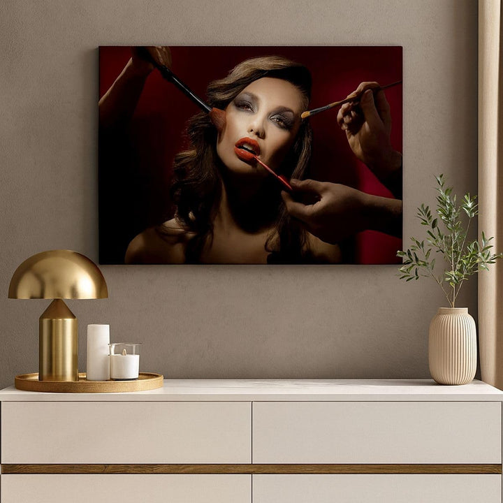 Bilder auf Leinwand 100x70cm Leinwandbild mit Rahmen Frau Make-up schön Gross Wanddeko Bild Schlafzi